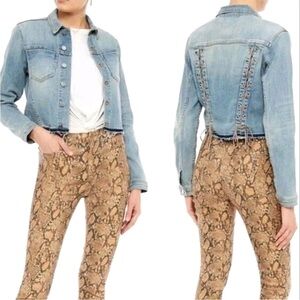 L’AGENCE lace up Cropped Light Wash Denim Jacket - Light Blue